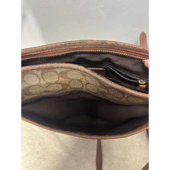 Coach Signature C File Bag Crossbody Shoulder Bag Purse Khaki Mahogony Sz 12x10 - Picture 12 of 16